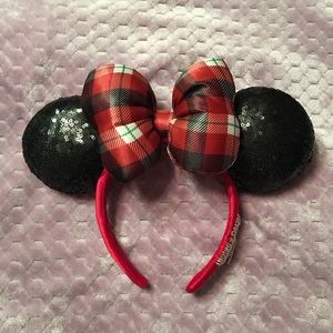 Disney Christmas Red Plaid Minnie Ear Headband